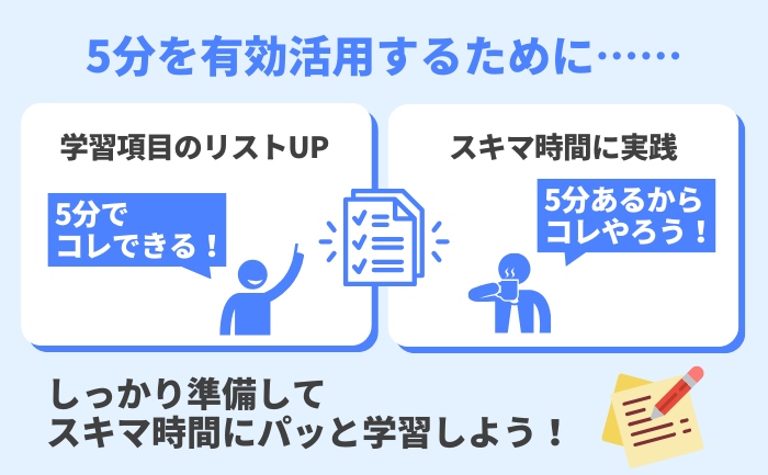 5分でできる勉強内容を事前にリスト化しておこう。