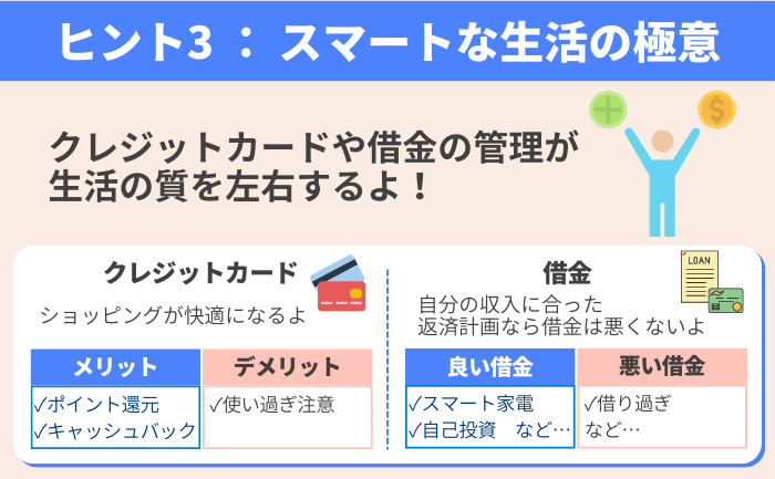 ヒント3 - スマートな生活の極意：クレジットカードと借金管理の秘訣